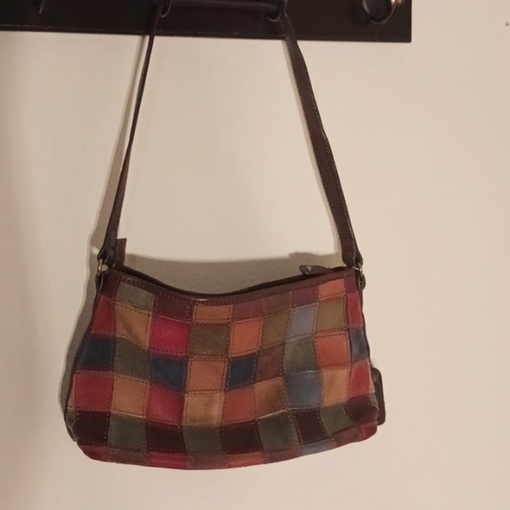 Fossil leather/suede patchwork shoulder bag